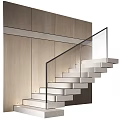 Modern Staircase Design With Glass Railing White Steps And Wooden Wall