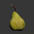 Fresh Yellowish Green Pear With Brown Stem On Dark Background Showing Reflection