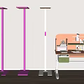 Orange Study Desk With Shelf Drawer And Three Floor Lamps In Room