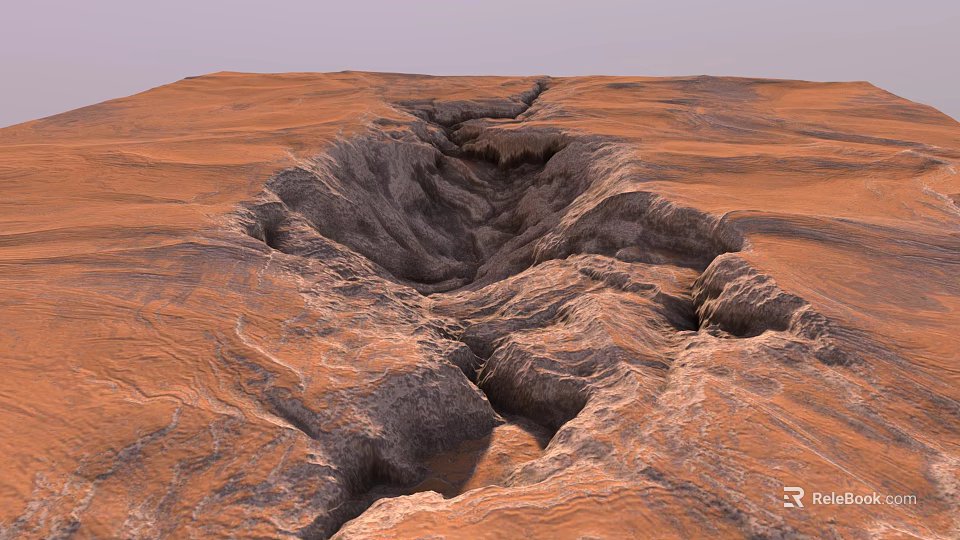 Artistic Garden Landscape Design With Red Terrain Gullies And Rocky Textures 3d model 