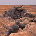 Artistic Garden Landscape Design With Red Terrain Gullies And Rocky Textures