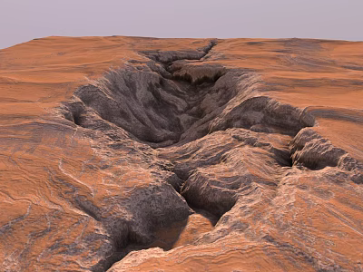 Artistic Garden Landscape Design With Red Terrain Gullies And Rocky Textures 3d model