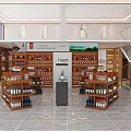 Wooden Tobacco and Liquor Store Interior with Wines Beverages Shelves Tables Seating and Decorative Painting