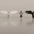 Winged Angelic And Demonic Characters With White Black Wings In Standing Poses
