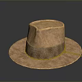 Brown Wide Brimmed Hat With Suede Material And Leather Strap For Daily Use