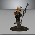 Mystical Totem Character With Old Hat Holding Large Key And Eye Patterns On Circular Base