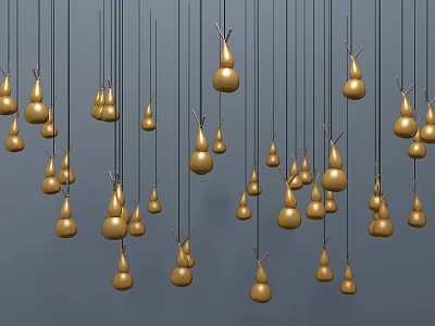 Golden Gourd Shaped Hanging Ornaments Decorative Pendant Decor Hanging in Gray Background 3d model