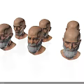 Multiple 3D Elderly Man Head Models With Bald Heads Beards And Expressions