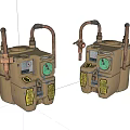 Two Vintage Industrial Equipment Meters With Copper Pipes Green Dials And Yellow Labels
