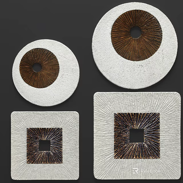 Modern Textured Wall Decor With Circular And Square Shapes In White Brown Tones 3d model 