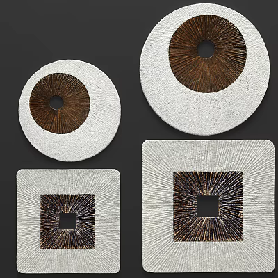 Modern Textured Wall Decor With Circular And Square Shapes In White Brown Tones 3d model