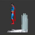Superman Character With Red Cape Standing On Platform With Transparent Pillars And Gray Background