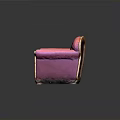 Vintage Style Pink Armchair With Wooden Armrests And Curved Backrest Detail