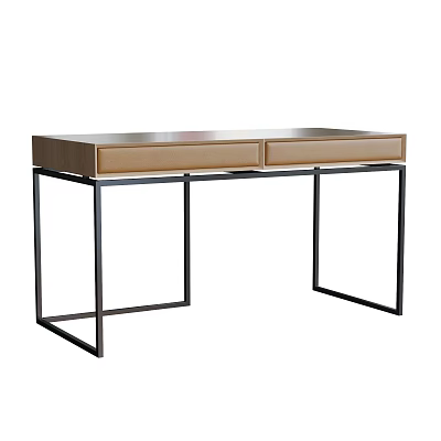 Modern Desk With Wooden Top Metal Frame And Storage Drawers 3d model