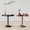 Modern Side Tables With Spiral Wooden Bases Vase Dried Flowers And Books In Minimalist Interior