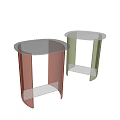 Modern Ribbed Side Tables with Red and Clear Gradient Glass Top for Living Room
