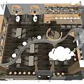 Modern Café Interior With Curved Layout Round Tables Wooden Seating And Bar Counter