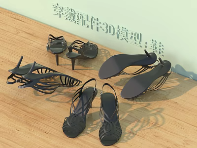 Decorative Shoe Accessory 3D Model Set on Wooden Floor with Black High Heels 3d model