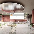 Modern Honey Room Dessert Shop Interior Featuring Red Walls Green Chairs And Counter Lighting