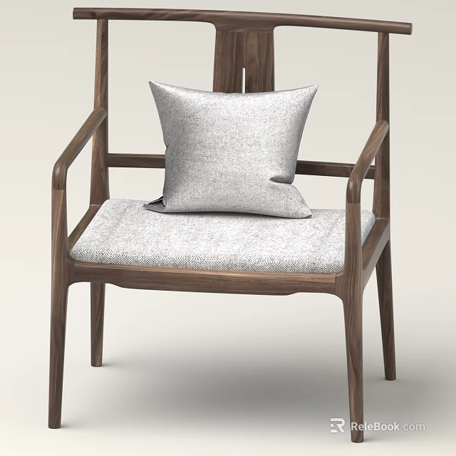 Stylish Comfortable Wooden Armchair With Gray Cushion And Upholstered Seat 3d model 
