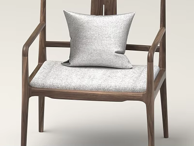 Stylish Comfortable Wooden Armchair With Gray Cushion And Upholstered Seat 3d model
