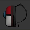 Modern Red And White Backpack With Black Accents And Circular Transparent Window