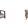 Modern Leisure Chair With Beige Fabric Upholstery Dark Wooden Armrests And Striped Pillow