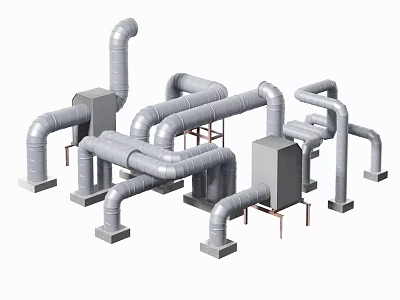 Industrial Pipes Layout and Structure With Metallic Supports and Multiple Junctions 3d model