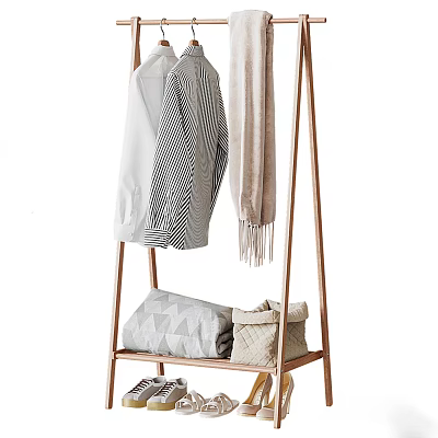 Wooden Coat Rack With Hanging Clothes Scarf And Storage Basket For Folded Garments 3d model