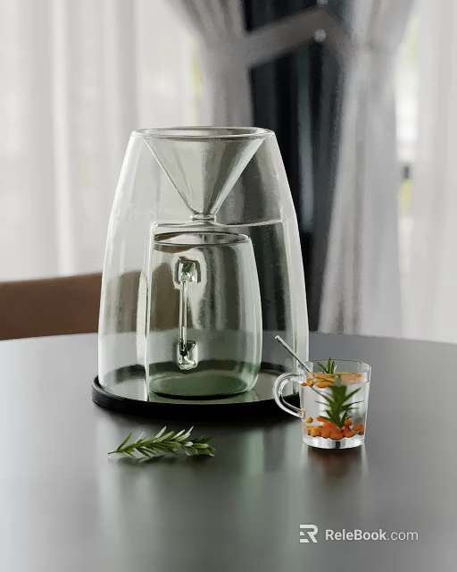 Glass Decorative Ornament Set with Small Mug and Rosemary for Table Decoration 3d model 