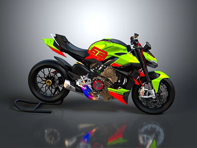 Modern Sport Green Yellow Motorcycle With Red Accents Black Seat Visible Engine And Sleek Design 3d model