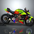 Modern Sport Green Yellow Motorcycle With Red Accents Black Seat Visible Engine And Sleek Design