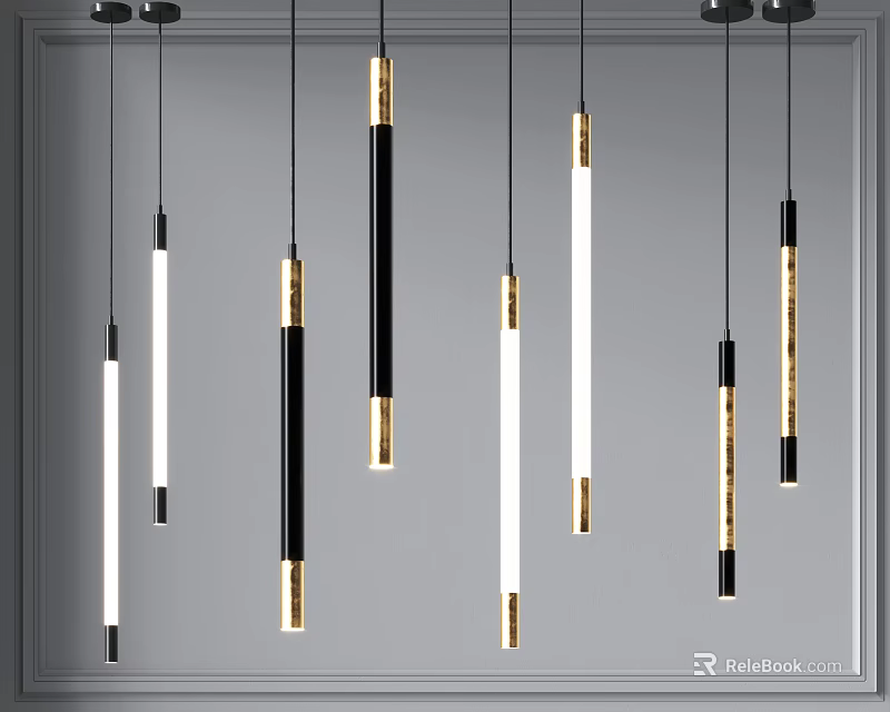 Modern Black And Gold Linear Pendant Lights For Contemporary Interior Design 3d model 