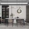 Elegant Modern Restaurant Interior With Dining Table Chairs Pendant Lights Artwork