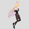 Woman With Bunny Ears And Long Blonde Hair Wearing Black Bodysuit Fishnet Stockings And Gloves