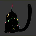 Adorable Black Cat With Festive Red Star And Colorful String Lights Decoration