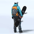 A Man Snowboarding Trick In Blue Suit White Helmet On Blue Board With Orange Patterns