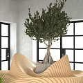 Casual Sofa Set With Wave Design Beige And Black Seats Green Plants In Bright Room