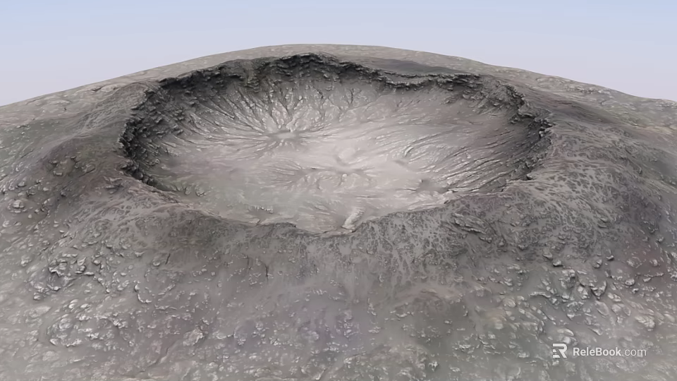 Natural Volcanic Crater Landscape With Textured Gray Black Surface And Scenic View 3d model 