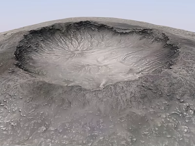 Natural Volcanic Crater Landscape With Textured Gray Black Surface And Scenic View 3d model