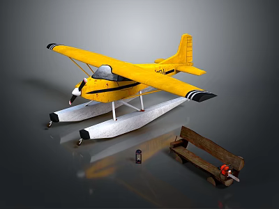 Yellow Spacecraft Model With Wooden Tools For Space Exploration 3d model