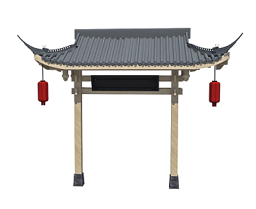 Chinese style archway eaves door head 3d model