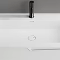 Modern Bathroom Interior With White Sink Round Mirror And Black Faucet