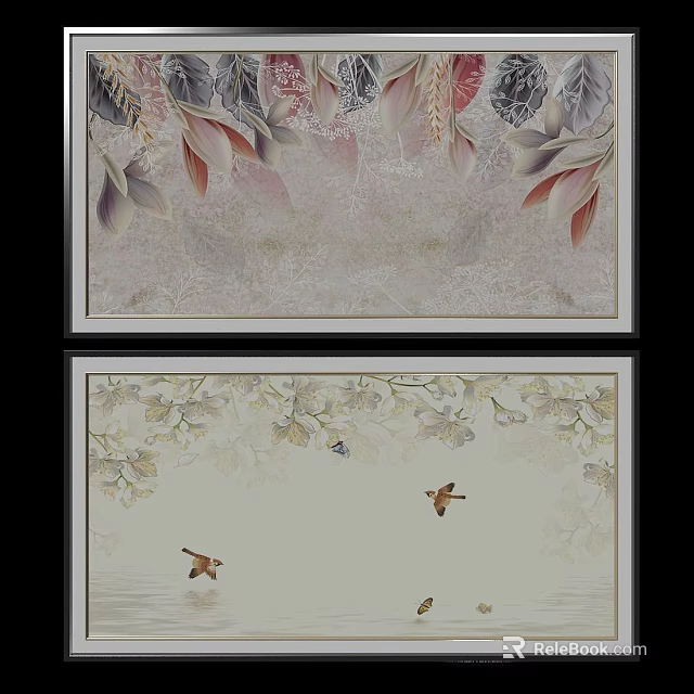 Modern Home Storage Cabinet With Decorative Leaf And Bird Patterns Design Elements 3d model 