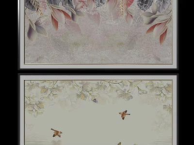 Modern Home Storage Cabinet With Decorative Leaf And Bird Patterns Design Elements 3d model