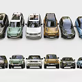 Multiple Colorful SUV Cars In Different Styles Arranged In Rows Showcase Collection