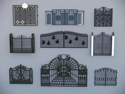 Different Styles Of Wrought Iron Gates Featuring Intricate Patterns And Decorative Details 3d model