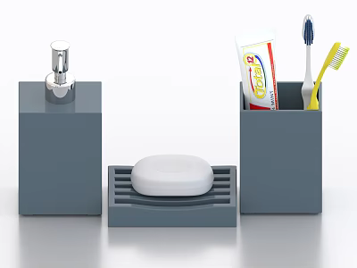 Modern Gray Bathroom Accessories With Toothbrush Holder Soap Dish Toothpaste Toothbrush And Soap 3d model