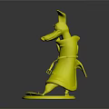Orange Dog Like Character Wearing Trench Coat Holding Gun Red Pants Standing Pose on Base