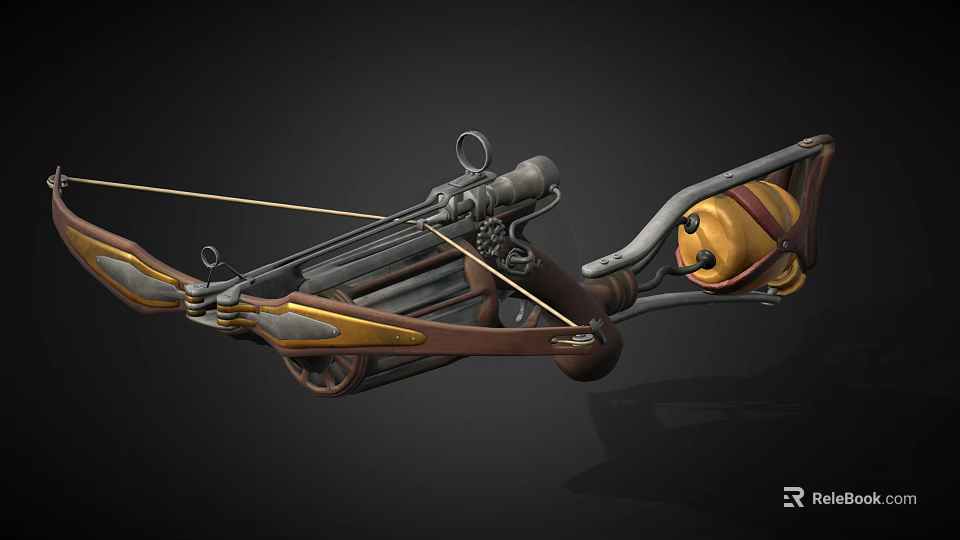 Medieval Crossbow With Metallic Brown Design And Decorative Mechanical Components 3d model 